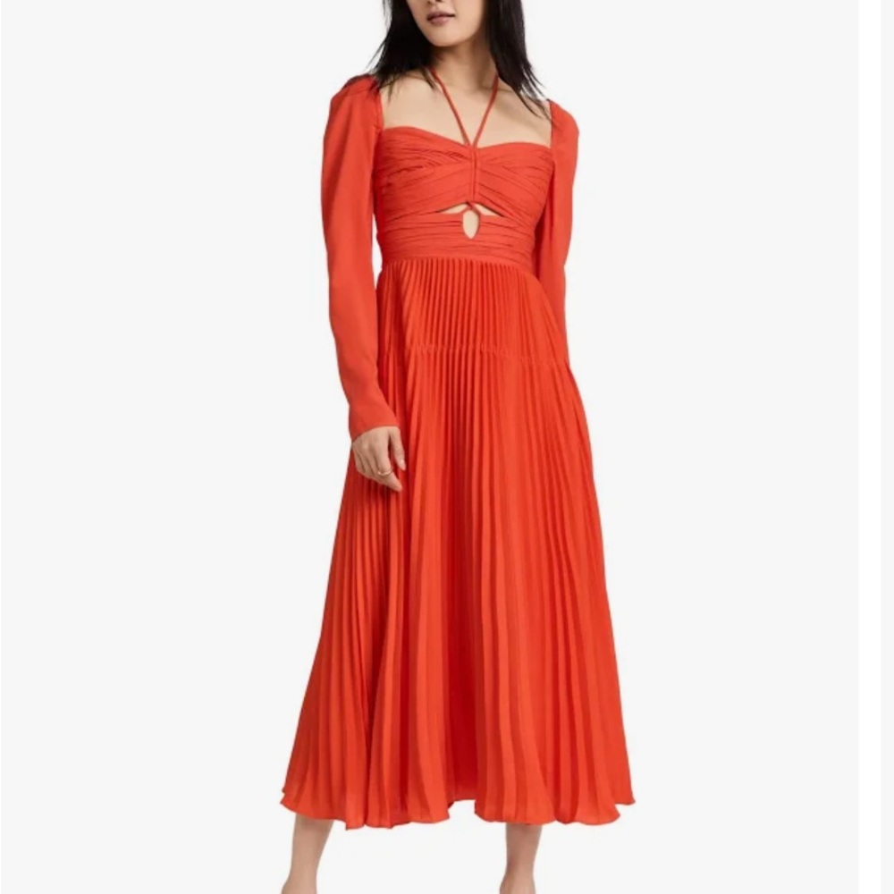 Self-Portrait Red Bishop Sleeve Cocktail Dress
